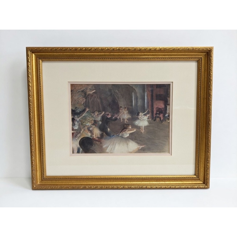 Edgar Degas The Rehearsal On Stage Framed Print, Matted, 1874, Gold Frame, 22x18